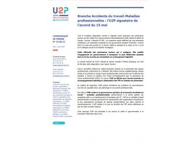 Branche Accidents du travail-Maladies professionnelles : l’U2P signataire de l’accord du 15 mai